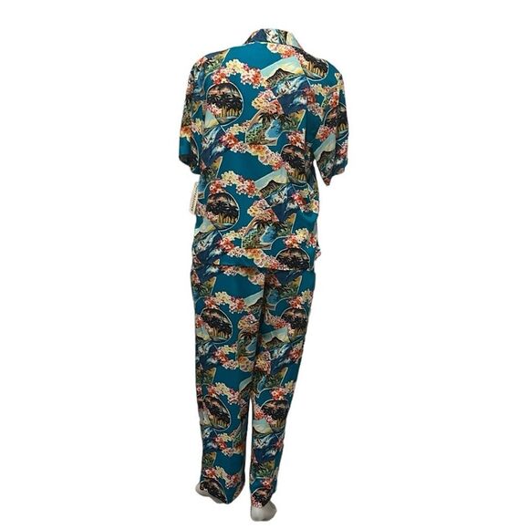 Notations vintage Hawaiian print button down top & pull on pants size LP NWT - Picture 2 of 13